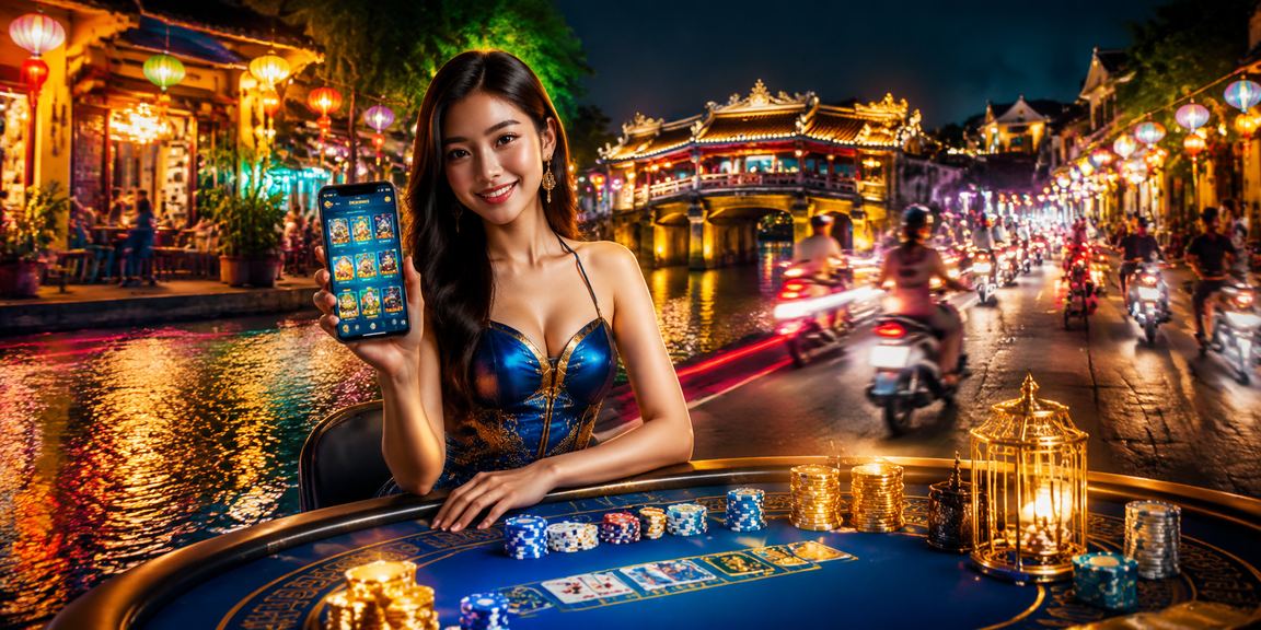 Người dùng Hội An mở trang thanh toán trên điện thoại giữa chợ đêm